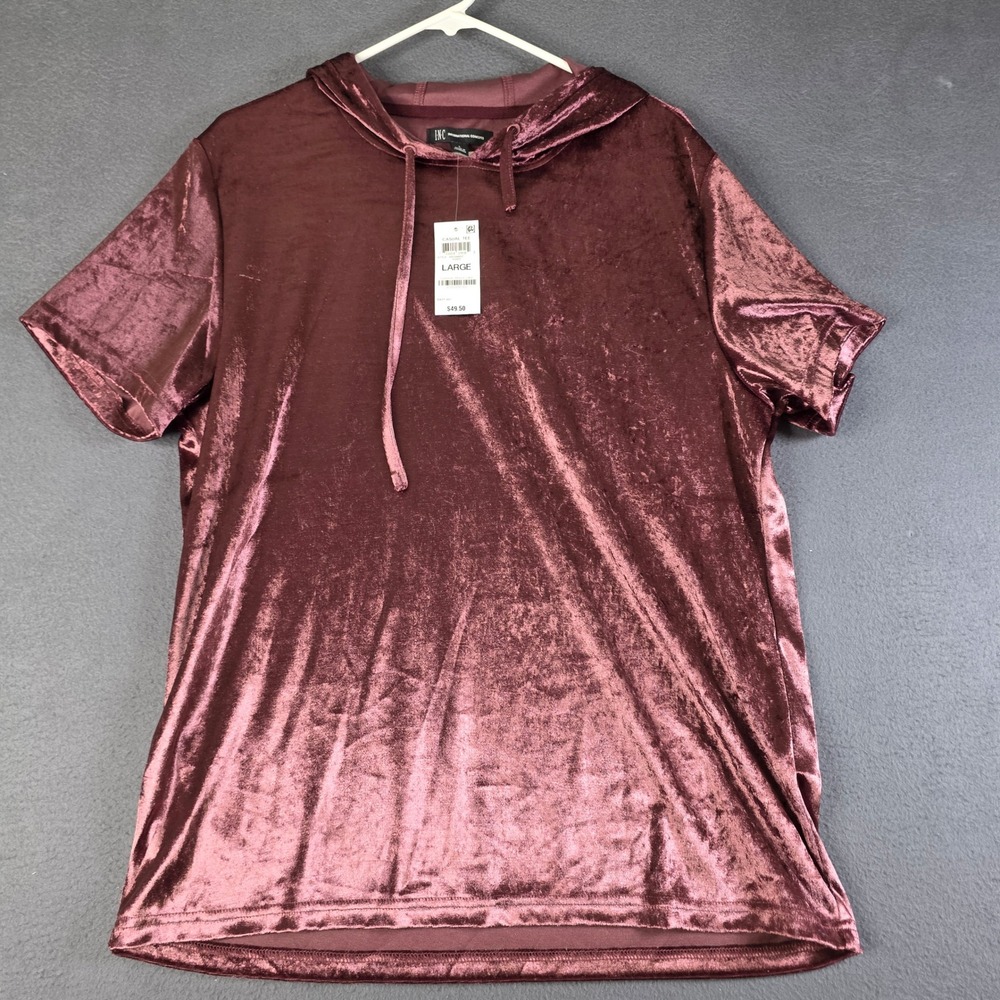 INC International Concepts Hooded Tee Women Large Mauve Velour Short Sleeve